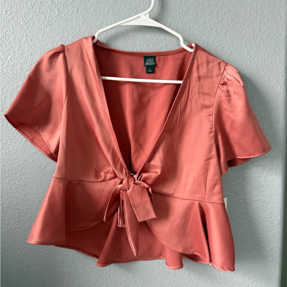Elegant Coral Tie-Front Blouse